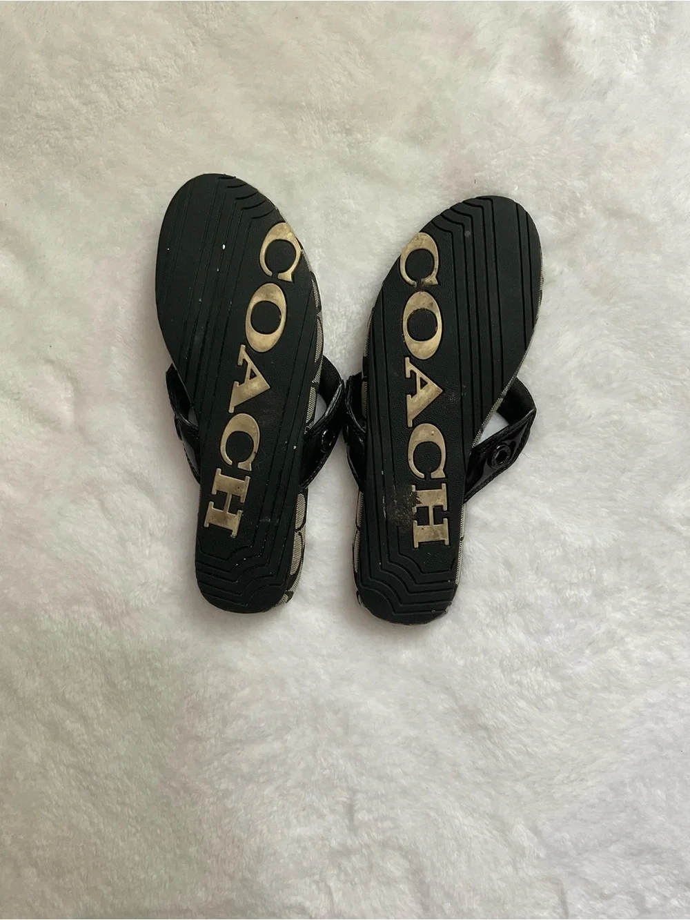 Coach Kids Canvas Logo Thong Sandals in Brown and Black